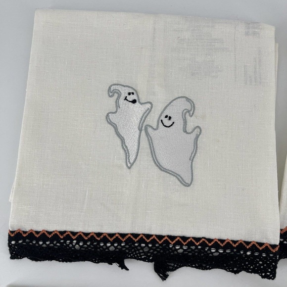 4 Halloween Tea Towels MWW Market Spider JOL Jack-o-lantern Ghost Cat Linens - Picture 5 of 13